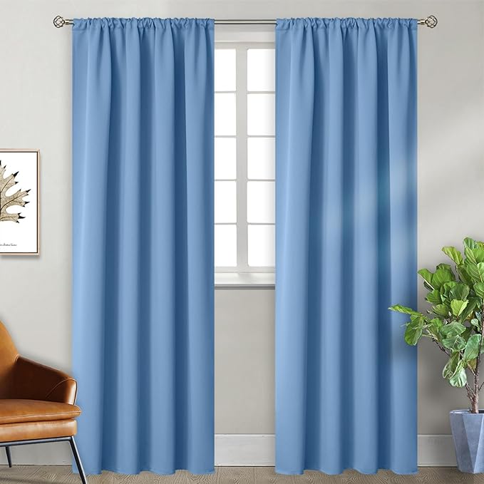 BGment Blackout Curtains 90 Inch Length for Living Room - Rod Pocket Thermal Insulated Room Darkening Drapes Blinds for Bedroom Ding Room, Denim Blue, 52 x 90 Inch, 2 Panels