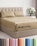 Extra Deep Pocket Queen Sheet Set - 4 Piece Breathable & Cooling Bed Sheets - Hotel Luxury Sheet Set - Soft, Wrinkle Free & Comfy - Easily Fits Extra Deep Mattresses - Deep Pocket Heathered Tan Sheets
