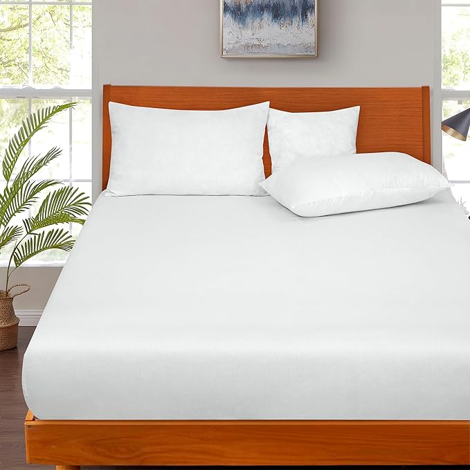 ROYALE LINENS 300 Thread Count 100% Long Staple Combed Cotton Fitted Sheet King - Super Soft Deep Pocket Bottom Sheet - Fitted Sheets Only - Elastic Sheets (King, White)