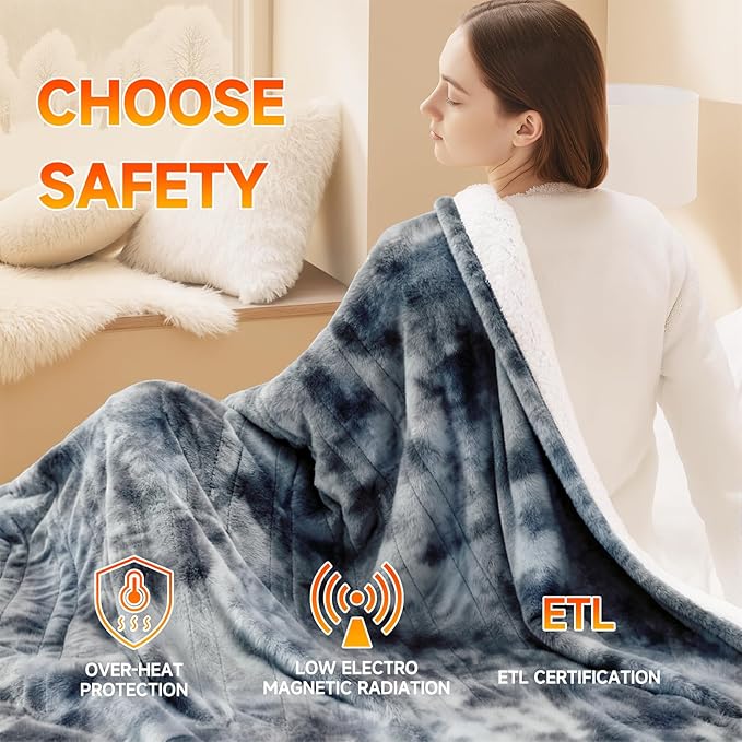 Heated Blanket Electric Throw Blanket 50"x60" Fast Heating Electric Blanket with 5 Heat Levels & 4 Hours Auto-Off Overheat Protection Cozy Soft Flannel Heated Throw Blanket