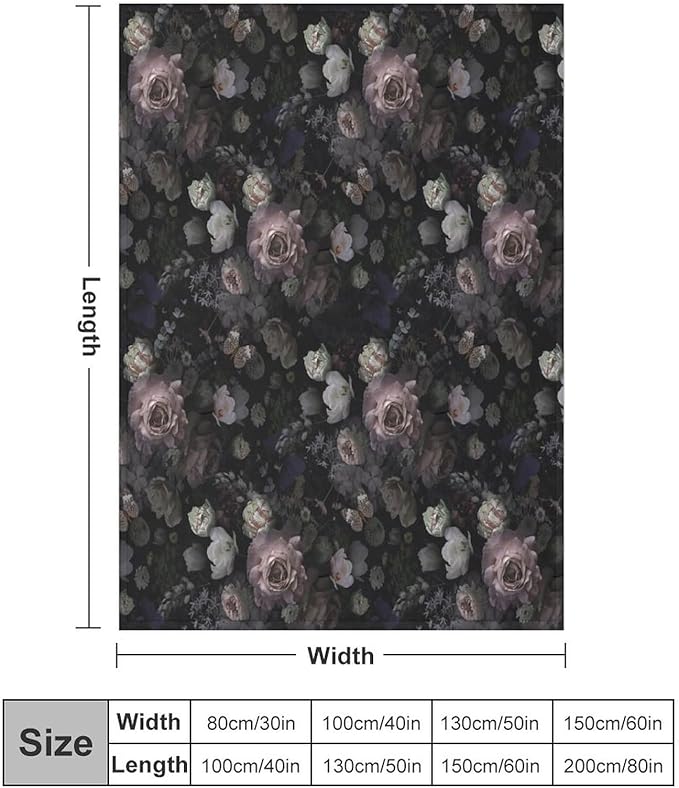 Vintage Gothic Floral Blanket, Black Pink Flower Rose Black Garden Roses Blooming Boho Throw Blankets for Home Bedding Couch Decor, 30"x40"