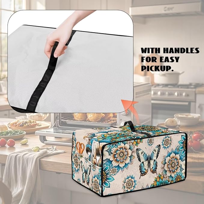 Toaster Oven Dust Cover for Countertop Convection Ovens, Dustproof Smart Kitchen Appliance Cover Modern Design Kitchen Decor, L, 18.5 x 22.5 x 13 Inches, Boho Butterfly Floral