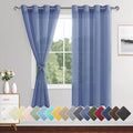 XWZO Sheer Curtains for Living Room with Tiebacks, Light Filtering Faux Linen Voile Grommet Window Curtains for Living Room, Farmhouse, Study, Dusty Blue, 52 x 63 Inches Length, Set of 2 Panels