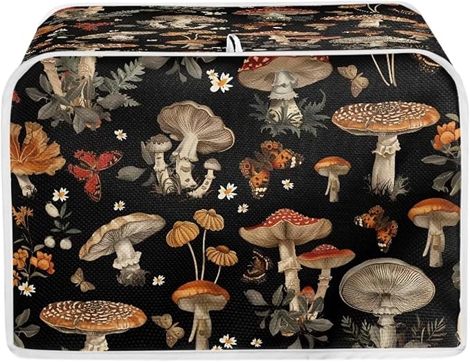 Mushroom Printed 4 Slice Kitchen Machine Covers, Dustproof Toaster Cover Fits Most Standard Toaster, Small Kitchen Appliance, Bread Maker Protector