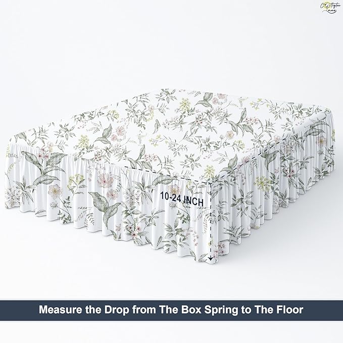 Cottington Lane Ruffled Bed Skirt Queen Size with Split Corner, Brushed Microfiber Hotel Quality Dust Ruffle, 12 Inch Drop Gathered Bedskirt, Soft, Stylish, Shrink & Fade Resistant, Morning Petals