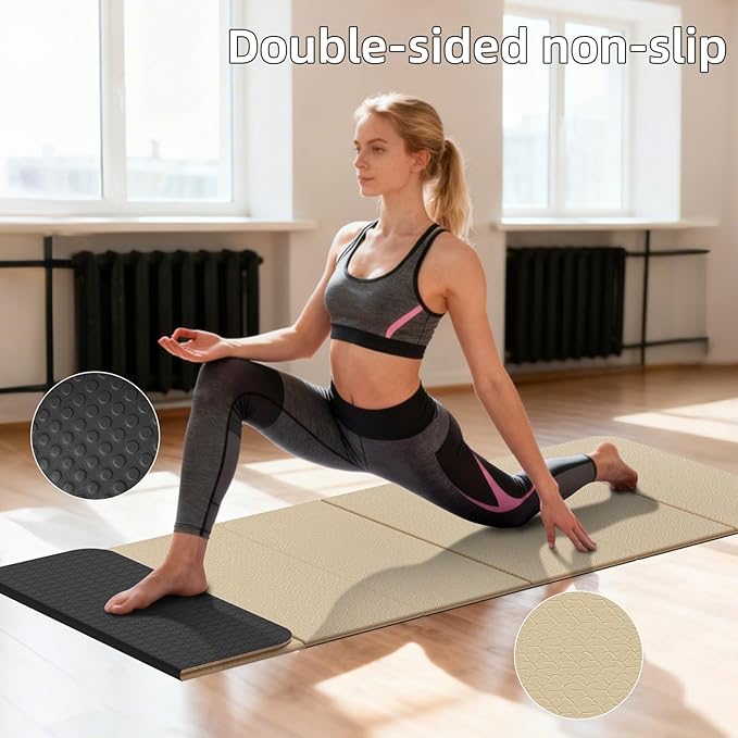 Foldable Yoga Mat Thick 10mm-WUWAN Extra Large Exercise mat, TPE Material, Non-Slip Fitness Folding Mats Easy to Carry For Home Workout Travel Pilates