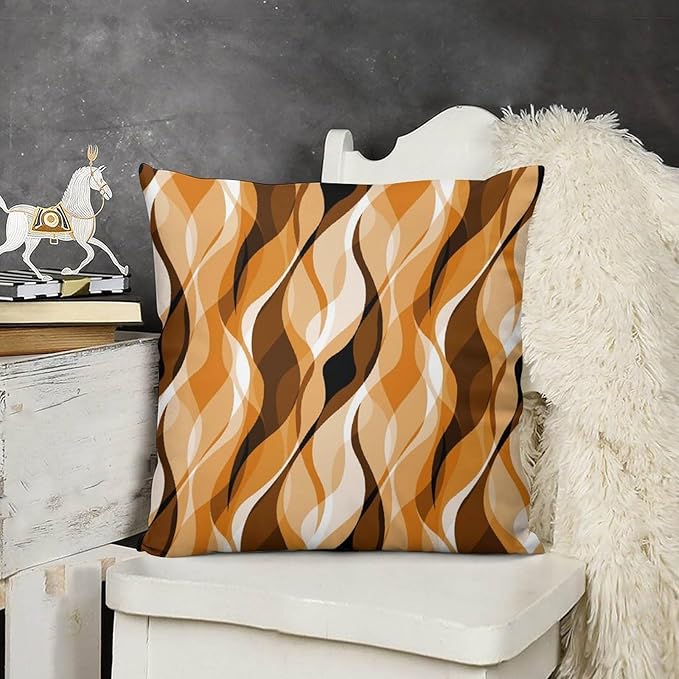 Orange Throw Pillow Covers Modern Abstract Burnt Orange Striped Decorations for Bedroom Living Room Farmhouse Sofa Pillows Bed Couch 12x12 Inch