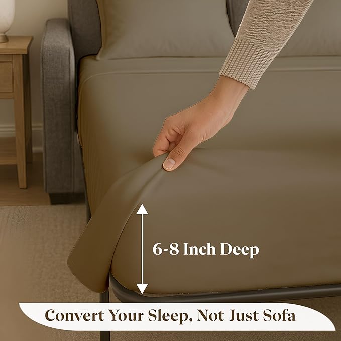 Sleeper Sofa Bed Sheet Set - Queen Size 4 PC's Sheet Set Sofa Bed Sheets - 100% Cotton 400 Thread Count Sofa Sheets - Sleeper Sofa Sheets - Fits Mattresses Up to 6" Drop - Taupe