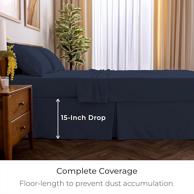 Mellanni Bed Skirt Twin XL Size - Bed Skirting - 15-Inch Tailored Drop Pleated Dust Ruffle - Hotel Luxury Bedding - Wrinkle, Fade, Stain Resistant - 1 Bedskirt (Twin XL, Navy Blue)