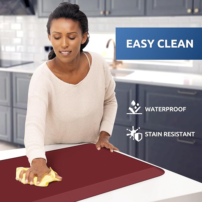 KitchenClouds Kitchen Mat Cushioned Anti Fatigue Kitchen Rug 0.8inch Waterproof Non Slip Kitchen Rugs and Mats Standing Desk Mat Comfort Floor Mats for Kitchen Sink Office (17.3"x28", Red)