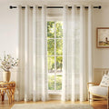 Anmao Flax Linen Curtains for Living Room 90 Inch Length 2 Panels Set, Light Filtering Sheer Window Curtain Drapes for Bedroom with Nickel Grommet, 52 Inch Wide Each Panel, Natural Color