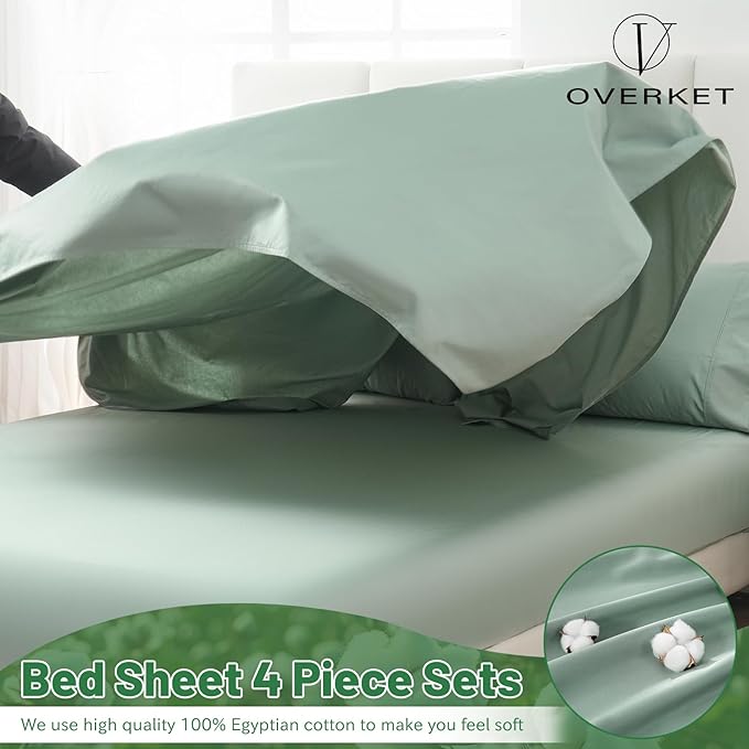Egyptian Cotton Sheets Full Size 4PCS 1000 Thread Count Sateen Weave Soft Breathable 16-Inch Deep Pocket （Full,Sage Green）
