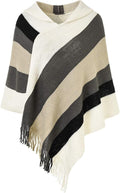 Ferand Women's Striped Poncho Sweater Cozy Knit Fringe Shawl Wraps for Fall Winter