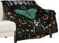 Moon Phase Moth Blanket, Vintage Botanical Mushroom Wildflower Gothic Night Moonlit Mysterious Witchy Throws Blanket for Sofa Bed Couch Chair, 40"x50"