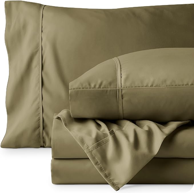 Bare Home California King Sheet Set - 1800 Ultra-Soft Microfiber Cal King Bed Sheets - Double Brushed - Deep Pockets - Easy Fit - 4 Piece Set - Bed Sheets (California King, Olive)
