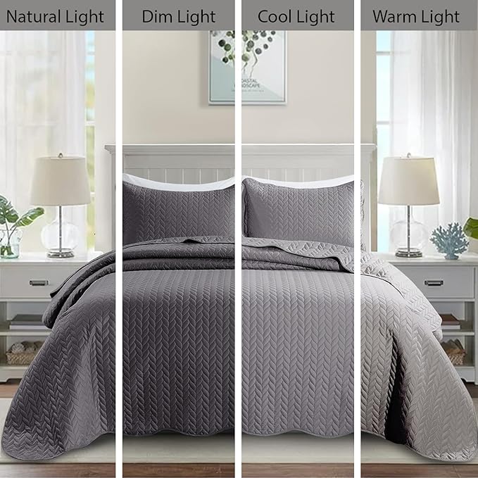 IR Imperial Rooms 8 Pack Quilt King Size Bedding (106" x 96") - Bulk Wholesale for Hotels, Guest Bedroom & Airbnbs - Lightweight Microfiber Reversible Embossed Quilts Bedspread (Grey)