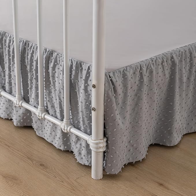Tufted Dot Bed Skirt Full Size Ruffled Bed Skirt with Split Corners, 18 Inch Drop Dust Ruffle Bed Skirts with Platform, Light Grey