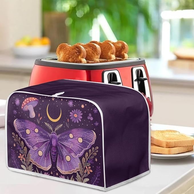 ZFRXIGN Butterfly Toaster Covers 2 Slice Wide Slot Dust Cover Case with Handle Bread Maker Cover Case Small Appliance Covers Toaster Bag Mushroom Moon Night Toaster Cover Purple