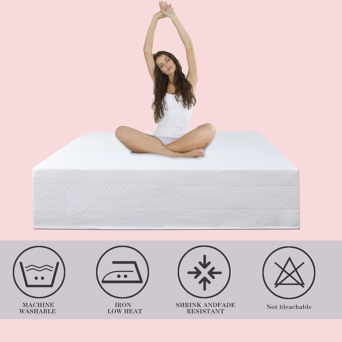 Queen Bed Skirt-Box Spring Cover with 16 Inch Tailored Drop,Wrinkle and Fade Resistant Hotel Wrap Around Bed Skirts,Bed Frame Cover (Wave Pattern White, Queen-16 Drop)