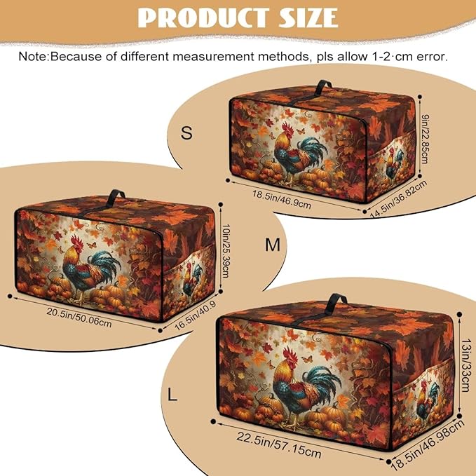 Air Fryer Toaster Oven Cover with Pockets, Stain-resistant Microwave Oven Protector for Kitchen Countertop, L, 18.5 x 22.5 x 13 Inches, Chicken Rooster Pumpkin Fall Leaves