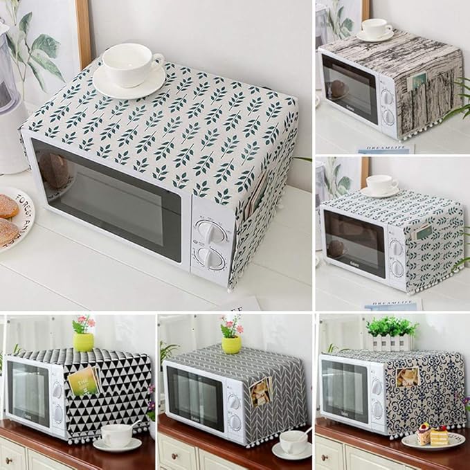 AKOAK 1 Pack 30cm x 90cm/11.81" x 35.43" Household Kitchen Microwave Dust Cover Cotton Linen Oven Cover with Storage Bag Home Decoration Accessories (English Letters)