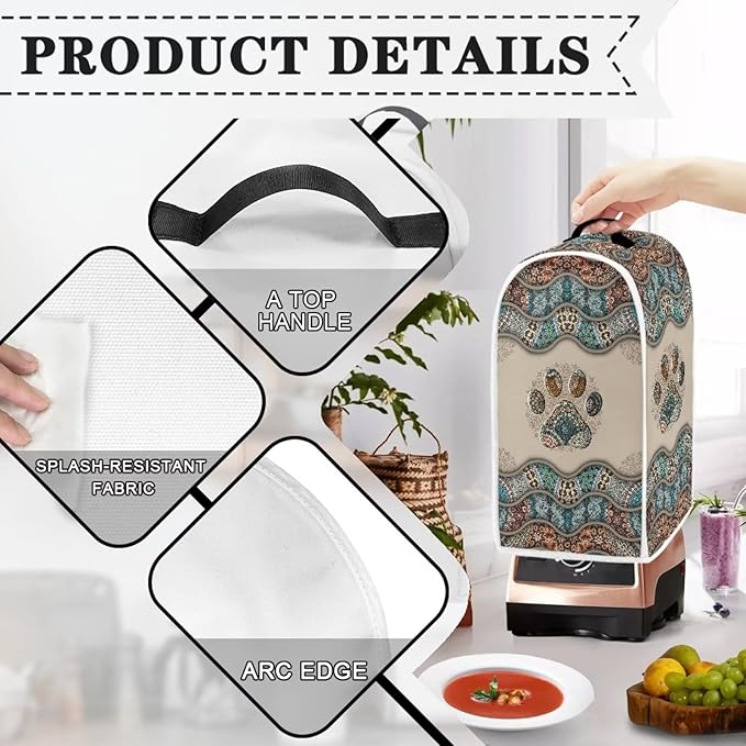 Talayituse Boho Paw Print Blender Dust Cover, Fingerprint Protection Cover for Stand Mixer or Coffee Machine, Home Kitchen Appliance Cover for Stain Dust Resistant Supplies