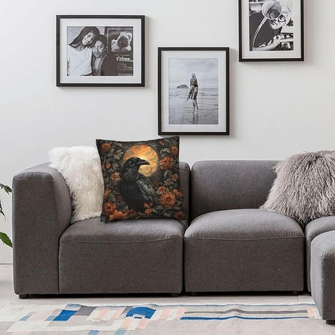 Mystical Raven Art Print Decor, William Morris Abstract Vintage Floral Design 20x20 inches Throw Pillow Covers Square Pillowcases Decor for Bed Couch Sofa Room Cushion Covers