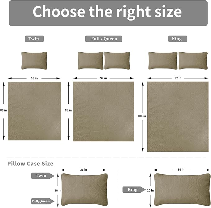 Easy-Going Full/Queen Size Reversible Quilt Set with 1 Quilt and 2 Pillow Shams, Soft Bed Quilt Cover, Water Resistant Lightweight Microfiber Bedspread, Stain Resistant, Olive Leaf-Beige/Beige