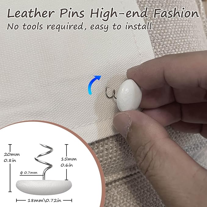 Leather Upholstery Twist Pins for Bed Skirts – 12 Pack Fabric Holders and Tacks for Sofa Covers, Armchairs, and DIY Sewing – Elegant Screw Design Upholstery Accessories (12, White)