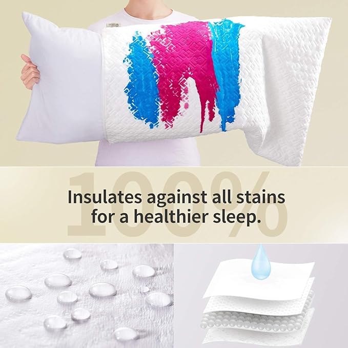 CoolShields Pillow Protector (2 Pack) Queen – Waterproof Zippered Pillow Covers, Hypoallergenic, Premium Pillowcase Encasement for Better Sleep