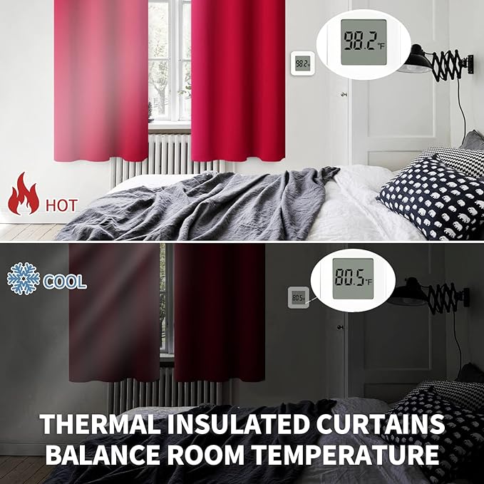 BGment Short Red Blackout Curtains 45 Inches Length for Bedroom- Rod Pocket Thermal Insulated Room Darkening Drapes Christmas Decor for Cafe Kitchen Bathroom Window, 42 x 45 Inch, 2 Panels