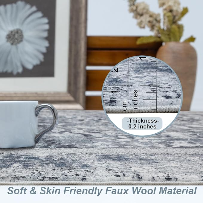 Area Rug 5×7, Vintage Boho Rug,Ultra-Soft Low Pile, Washable, Non Slip,Stain Resistant Printed Carpet for Living Room Bedrooms Playroom Office Kitchen, Stone/Grey