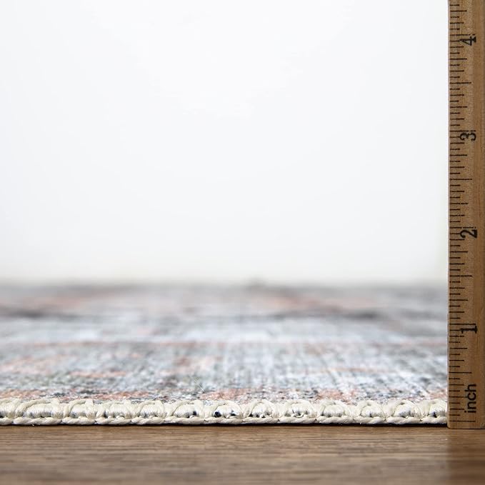 Bloom Rugs Washable Non-Slip 3' x 5' Rug - Gray/Coral Pink Traditional Area Rug for Living Room, Bedroom, Dining Room, and Kitchen - Exact Size: 3' x 5'