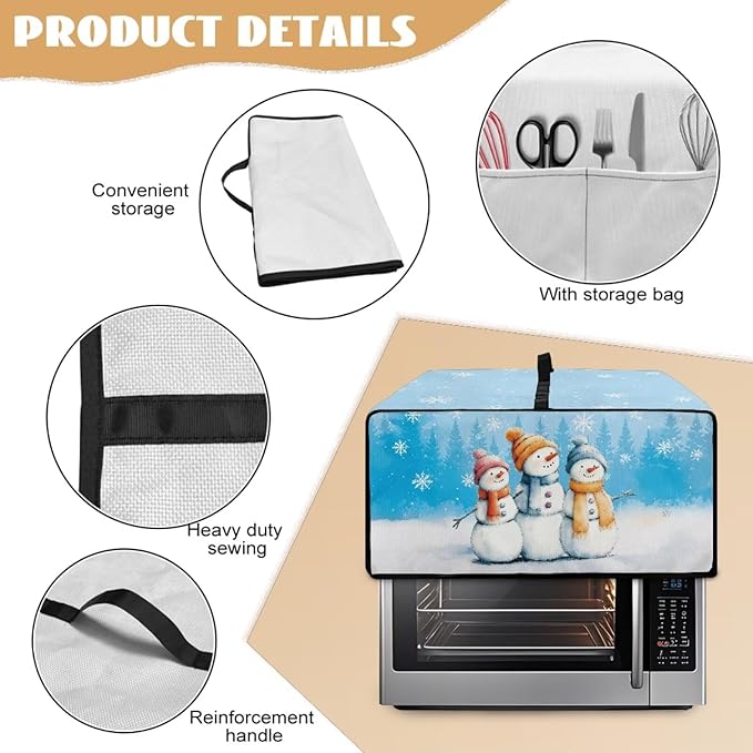 Christmas Air Fryer Toaster Oven Dust Cover Protective Convection Oven Cover with Side Pockets, Decorative Small Kitchen Appliances Protector for Holiday Decor, M, Snowman Snowflake Blue