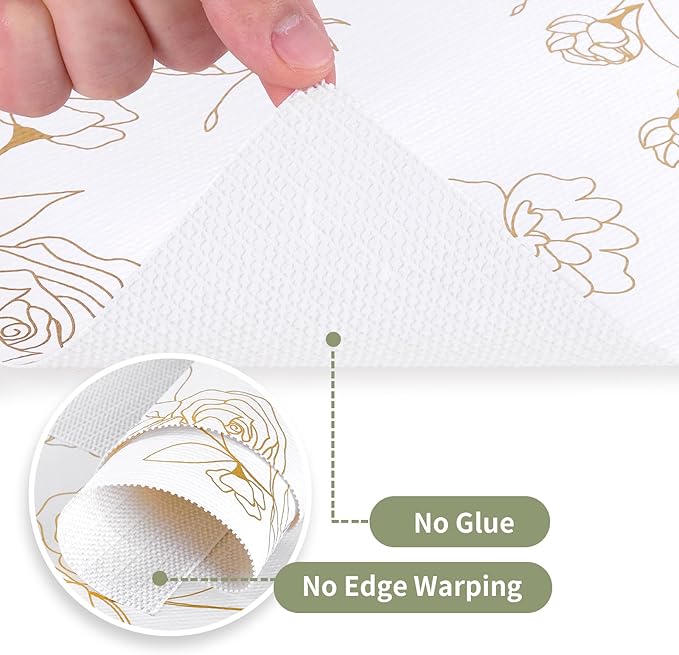 Shelf Liners for Kitchen Cabinets Non Adhesive Drawer Liner 23.6in x 30FT Gold Floral Thickened Shelf Liner Paper Strong Non-Slip Easy to Clean for Tool Box Refrigerator