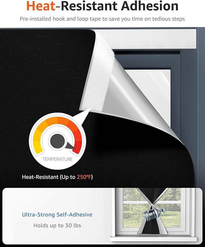 Sumobaby Blackout Curtains for Bedroom Portable 100"x63",No Drill Blackout Shades with Upgraded Hook&Loop Tapes,100% Black Out Window Cover,Thermal Insulated Blinds for Bedroom,Nursery(1 Panel,Black)