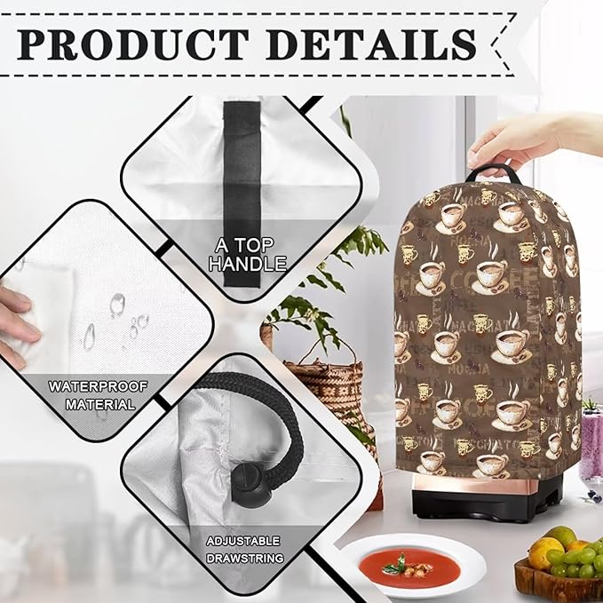 Coffee Cups Blender Cover Dust Proof Small Appliance Cover Foldable Dust Cover Kitchen Decorations for Blender Food Processor Juicer Brown