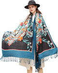 DANA XU 100% Merino Wool Pashmina Shawl for Women 96"x43", Oversized Cashmere Wrap with Tassels, Floral Travel Blanket Cape
