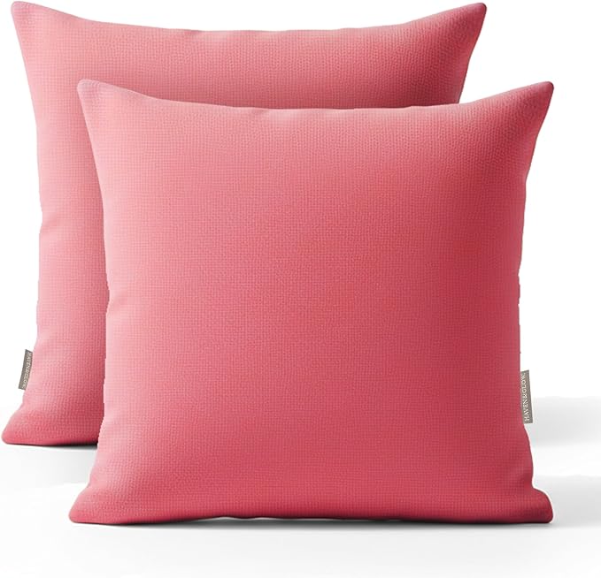 Haven & Glow Decorative Throw Pillow Cover – Square Cushion Case with Zipper | Modern Sofa, Couch & Bed Accent Pillow Covers for Living Room, Bedroom & Home Decor | 18 x 18 Inch – Hot Pink – Pack of 2