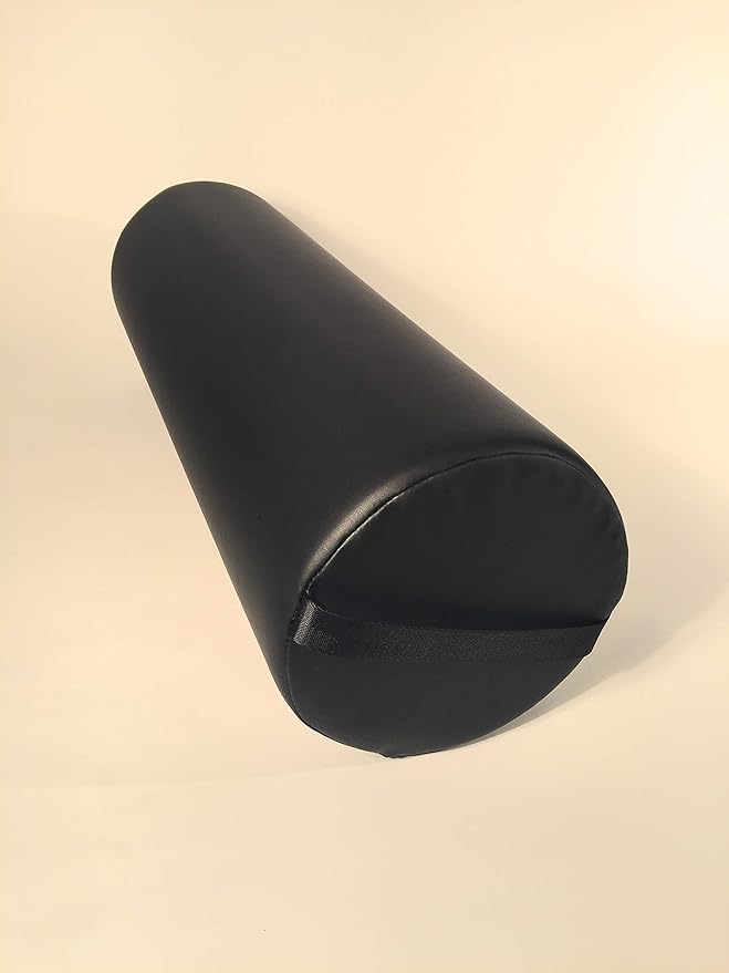 Fluffy Massage Bolster Pillow by NRG - 8"W x 26"L Full Round Massage/Spa Table Bolster with Carrying Strap - Supports Neck, Knees or Ankles - PVC Free Vinyl Upholstery - CFC Free Foam - Color: Black