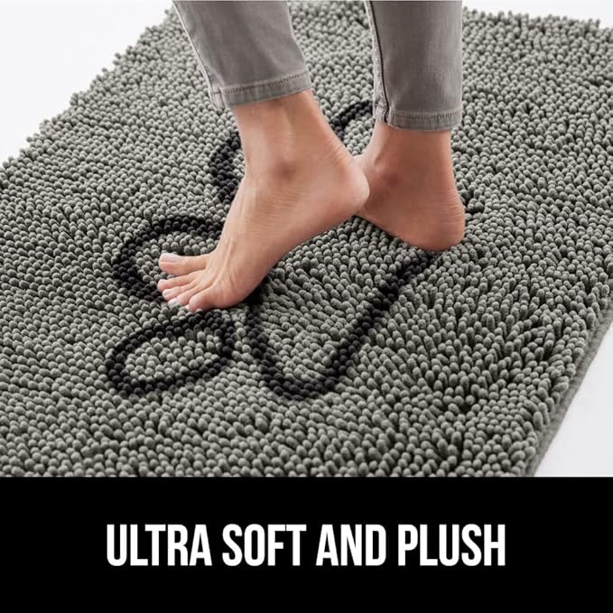 GORILLA GRIP SOAKSTOPPER Dog Door Mat, 48x30 Machine Washable Rug Absorbent Doormat Captures Moisture Mud Dirt, Quick Dry Soft Chenille Entryway Rugs Indoor Entrance Mats for Dog Paws, Paw Gray