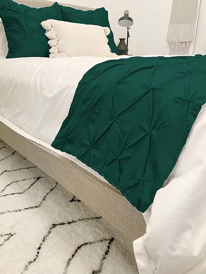 Bed Runner Set - 100% Pure Cotton 800 Thread Count - Luxury 1 Pinch Pleated Bed Runner and 2 Pillow Cover - 3 Piece Pinch Pleated Bed Runner Set King, Teal