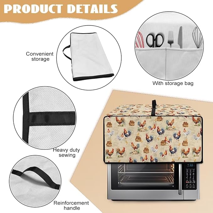 Rooster Chicken Chick Print Waterproof Toaster Oven Cover Heavy Duty Microwave Oven Dust Cover Dust-Proof Universal Kitchen Machine Covers Suitable for Most Microwave Ovens, M