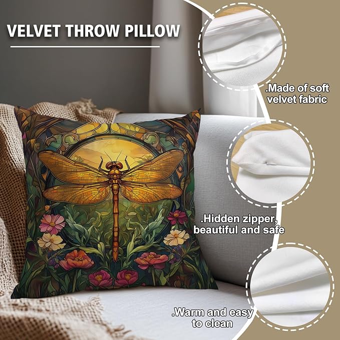 YOU FOUND ME William Morris Abstract Vintage Floral Dragonfly Design Throw Pillow Covers Home Decor, Retro Art Deco Pillowcase Cushion Cover for Bed Sofa Living Room, Square 18x18inch (Dragonfly)
