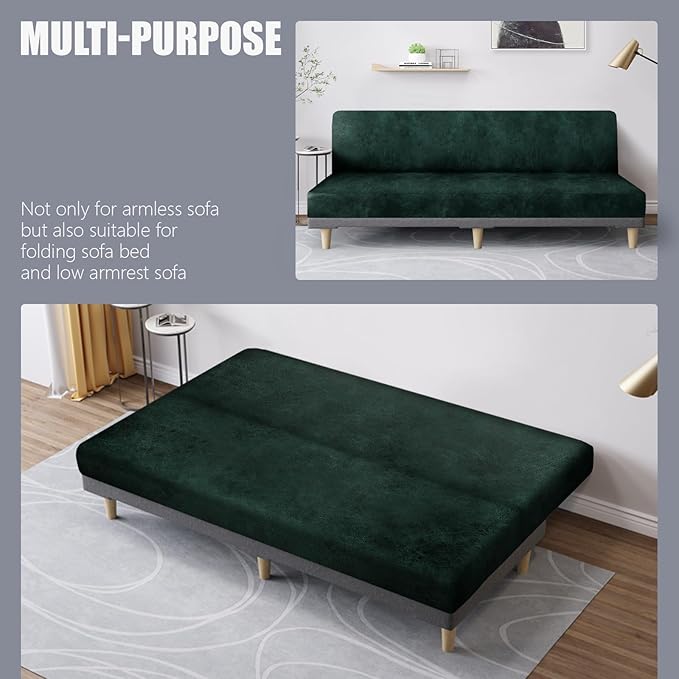 molasofa Leather Like Stretch Futon Slipcover Armless Futon Bed Sofa Cover Furniture Protector with Elastic Bottom, Soft and Washable Futon Cover for Sofa Bed Stay in Place（X Larger，Green）
