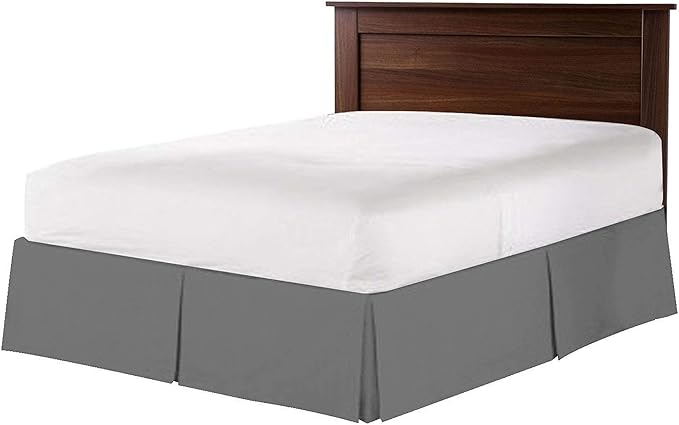 Bed Skirt - 100% Cotton 800 Thread Count Box Pleated Bed Skirt - Luxury Pleated Dust Ruffle, Hotel Quality Modern Bed Skirt, Easy Fit with 12 Inch Tailored Drop, Olympic Queen, Dark Grey
