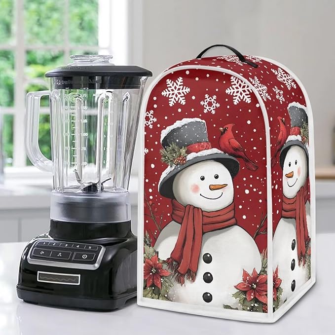 Talayituse Cardinal Snowman Print Blender Dust Cover, Fingerprint Protection Cover for Stand Mixer or Coffee Machine, Home Kitchen Appliance Covers for Stain Dust Resistant Supplies Christmas Decor