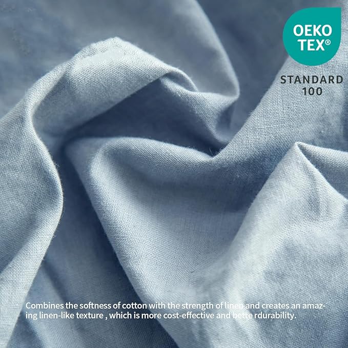 BISELINA French Linen Bed Skirt with Pleated Frills 14-Inch Tailored Drop Natural Flax Cotton Blend Dust Ruffle Soft Cozy Farmhouse Bedding (14" King, Dusty Blue)