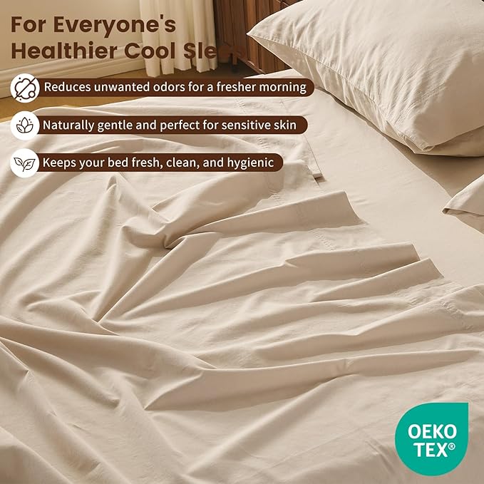 100% Linen Sheet Set Queen Size Extra Deep Pocket Fits 18-24 Inch Mattress, Breathable & Soft, Smooth 4-Piece Set for Thick Mattresses Hotel Luxury Bedding（Queen, Linen）