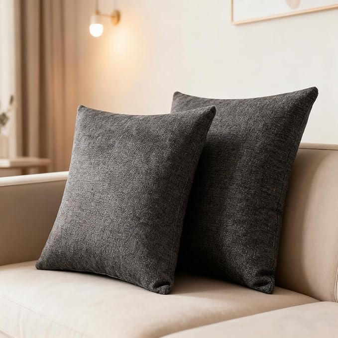 Throw Couch Pillow with Insert 18x18 Inches Set of 2 Square, Cute Modern Home Fall Decor for Living Room Sofa Bed Cushion Accent Case, Anthropologie Style Home Decor (Agate Gray #P2-15)